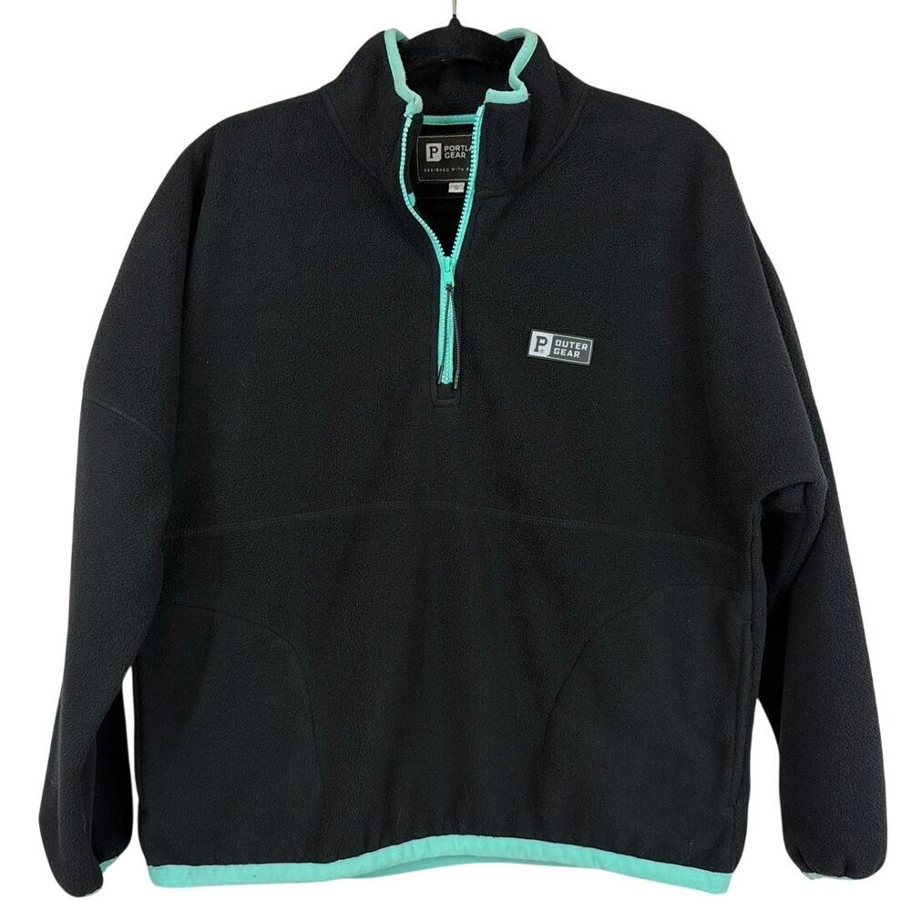 Portland Gear Black Turquoise Trim Half Zip Toggle Hem Jacket S